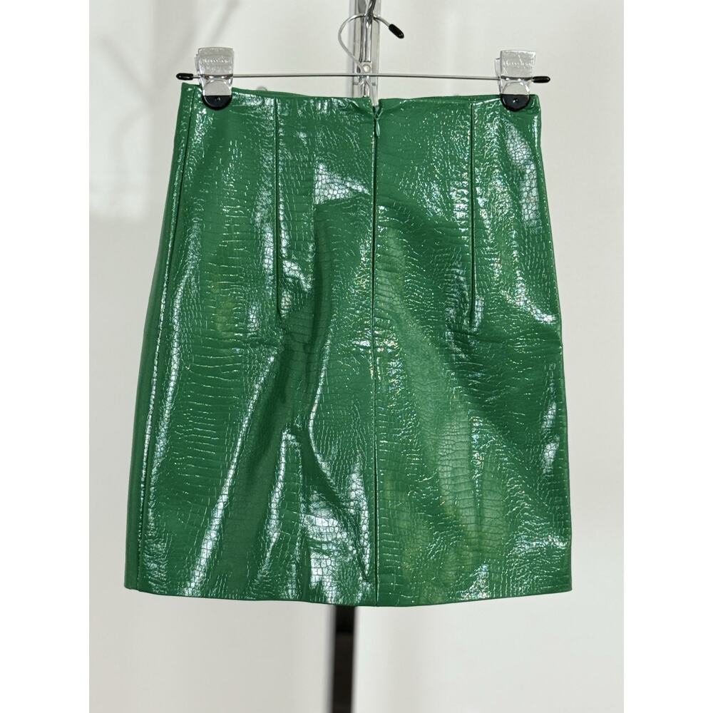 Porridge Anthropologie Women XS Mini Skirt Faux Leather Green Croc Embossed - Picture 2 of 13